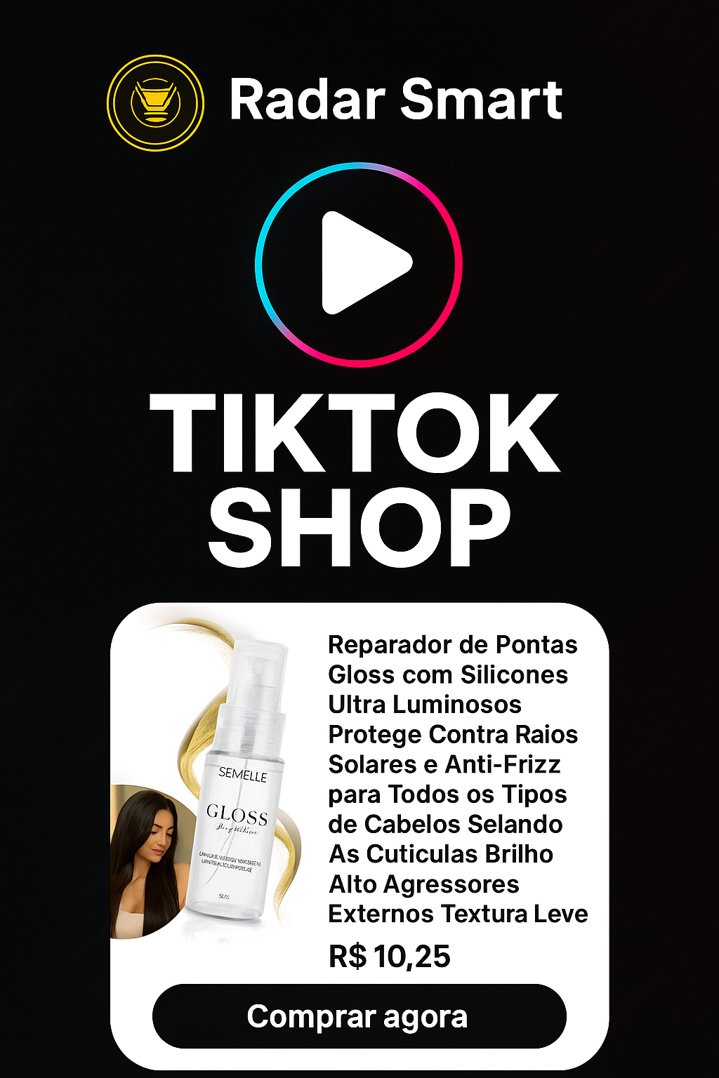 Reparador de Pontas Gloss com Silicones Ultra Luminosos Protege Contra Raios Solares e Anti-Frizz para Todos os Tipos de Cabelos Selando As Cutículas Brilho Alto Agressores Externos Textura Leve